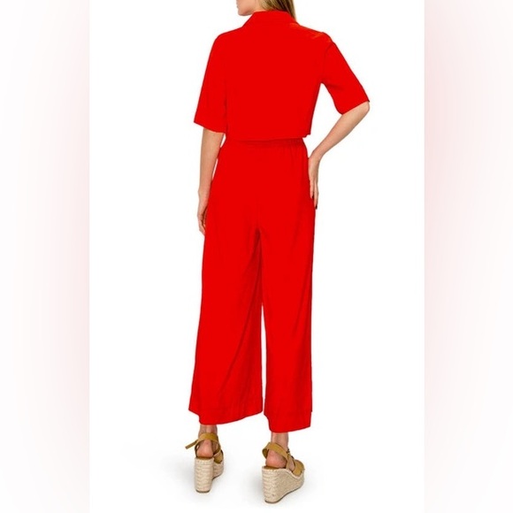 Melloday short sleeve surplice neck jumpsuit in red - Picture 9 of 10